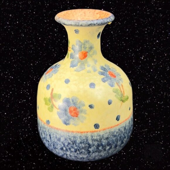 Italian Art Pottery Vase Painted Blue Flowers Colorful Vase Marked Italy 4"T - Picture 11 of 11